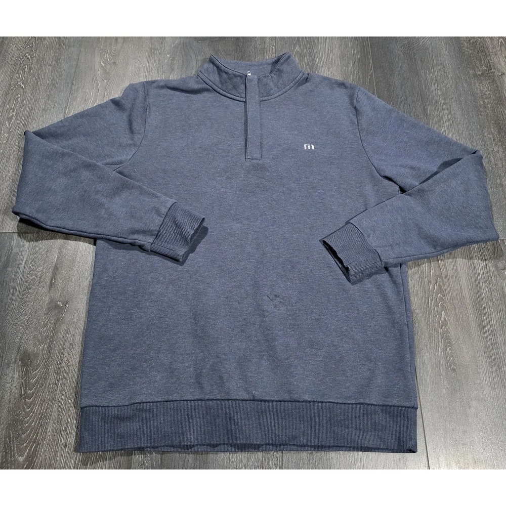 Travis Mathew Cloud 1/4 Zip 2.0 Men M Heather Blue Stretch Golf Preppy Sweater